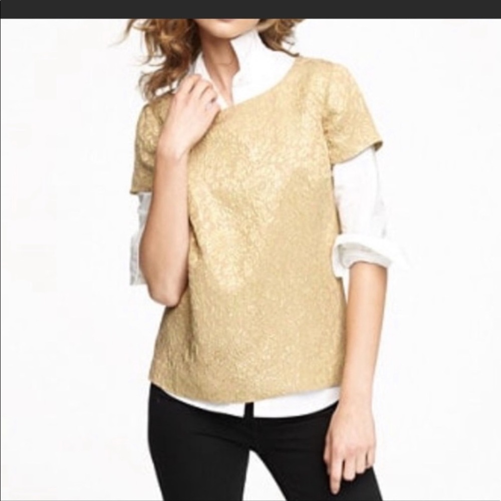 J. Crew gold with lame flower blouse
